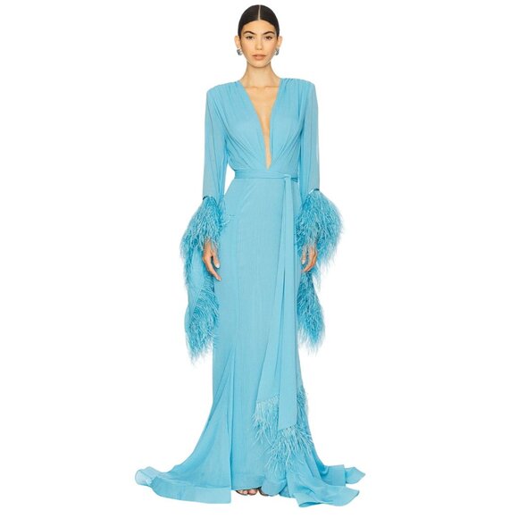 Bronx and Banco Geisha V Neck Gown in Teal X-Large New Womens Long Maxi Dress - Picture 4 of 16